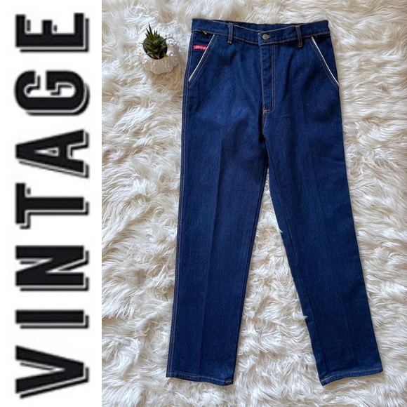 Vintage 1980s dark denim high rise straight leg pants - Picture 3 of 16